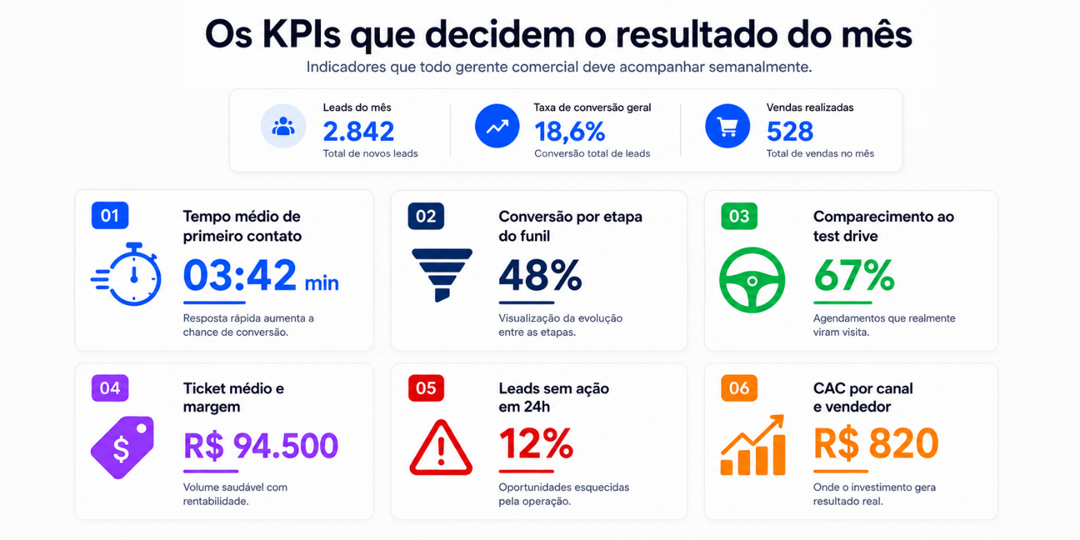 KPIs de uma concessionária de carros para gestores